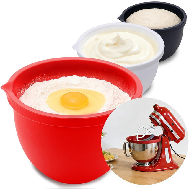 5 Qt Tilt-Head silicone liners for kitchenaid stand mixer, Silicone Bowl Liners with Lids, Kitchen Aid Accessories and Attachments for Baking and Cooking (3pcs Red+White+Black)