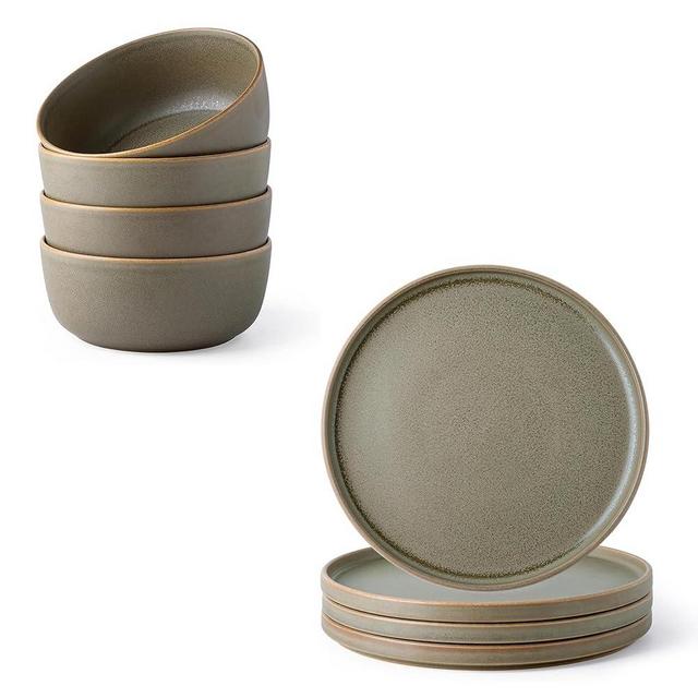 AmorArc Stoneware Cereal Bowls and Salad Plates Set, Service for 4, Dishwasher & Microwave Safe | Ceramic Dishes Set