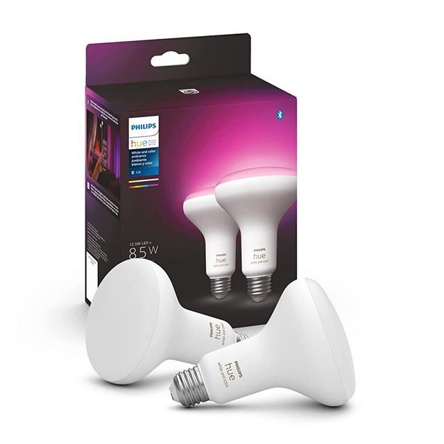 Philips Hue White & Color Ambiance BR30 LED Smart Bulbs, 16 Million Colors (Hue Hub Required), Bluetooth Compatible, Compatible with Alexa, Google Assistant & Apple HomeKit, E26 Base, 2-Pack (578096)