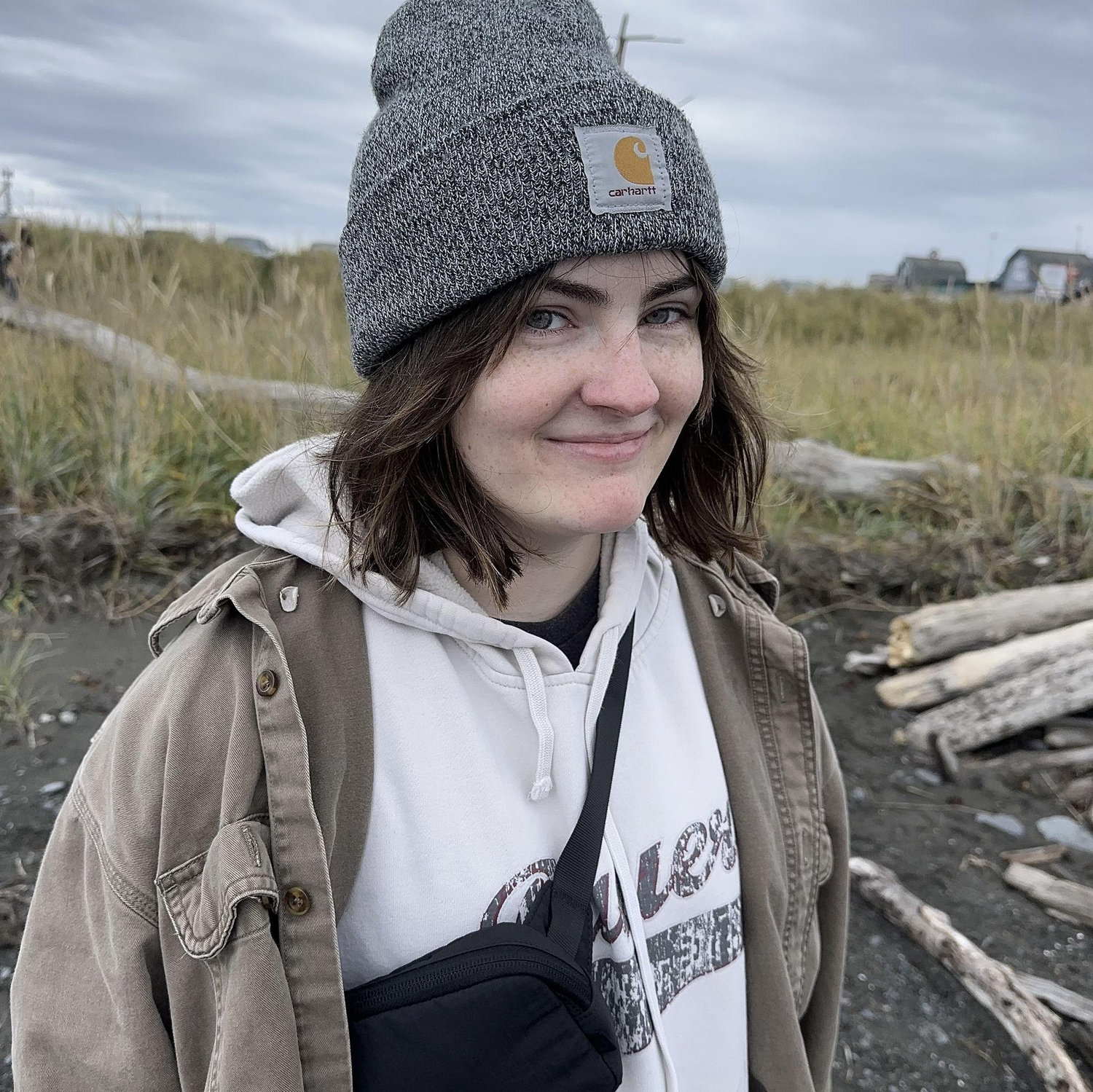 Julianne being photogenic while beach-combing the Homer spit.