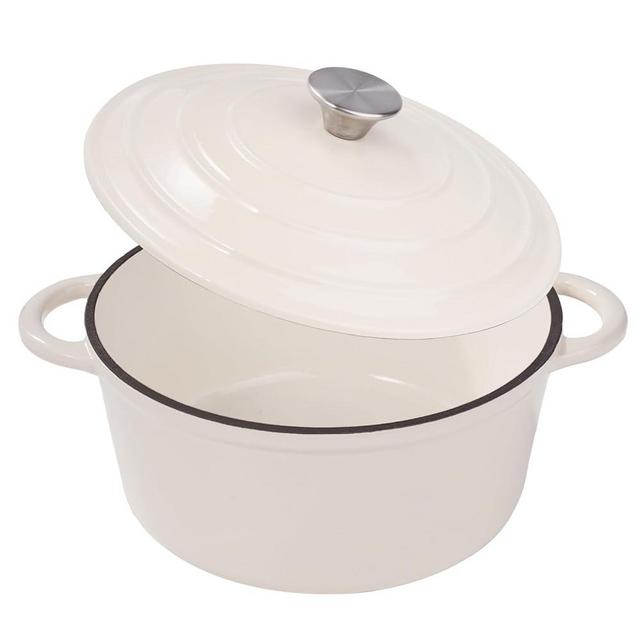 Fijinhom 6 Quart Enameled Cast Iron Dutch Oven Pot with Lid, Dual Handle for Bread Baking, Pre-Seasoned Cookware, Heavy-Duty, Oven Safe up to 500° F, Non-stick & Applicable All Cookings, Beige