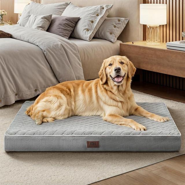 Orthopedic Dog Beds for Large Dogs with Removable Washable Cover, Dog Crate Bed for XXL XL Large Medium Dogs, Velvet Plush Pet beds, Anti-Slip Bottom Sleeping Kennel Pad Mat 42 inch, Grey