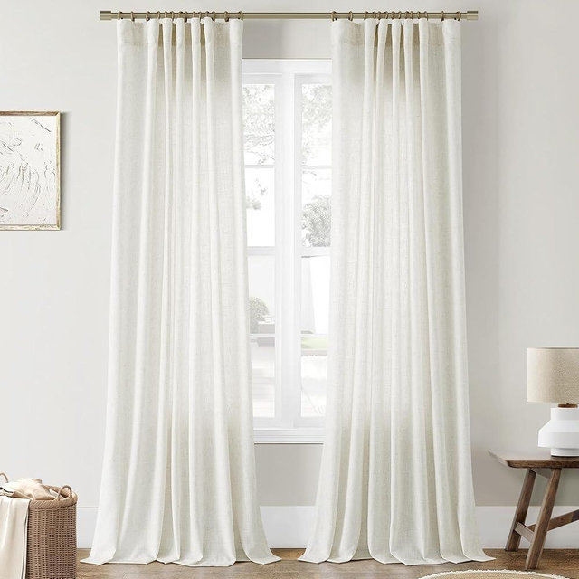 Joywell 102 Inches Long Linen Curtains Custom Pleated Hook Tape Back Tab Curtains 102 Inch Length Ivory Cream Living Room Curtain 2 Panels Set Linen Drapes for Large Window Light Filtering Modern