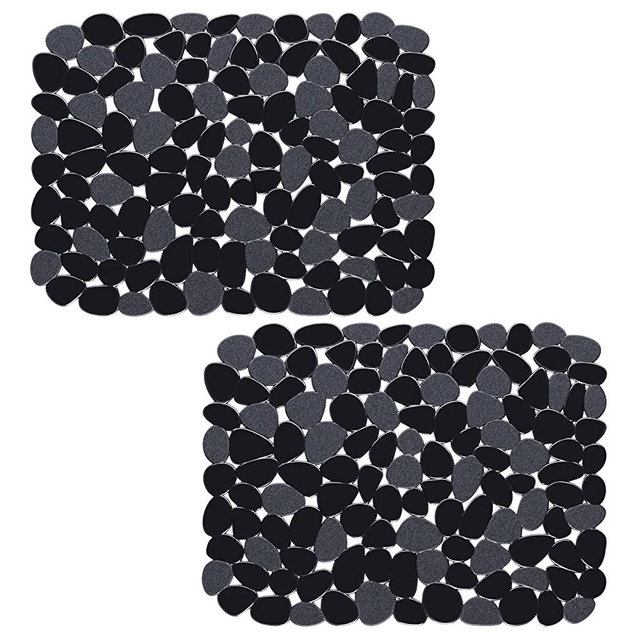 Bligli Pebble Sink Mat for Stainless Steel/Ceramic Sinks, PVC Eco-Friendly Sink Protectors for Bottom of Kitchen Sink, Dishes and Glassware, Fast Draining, 15.7 x 11.8 inch (2 Pack, Black)