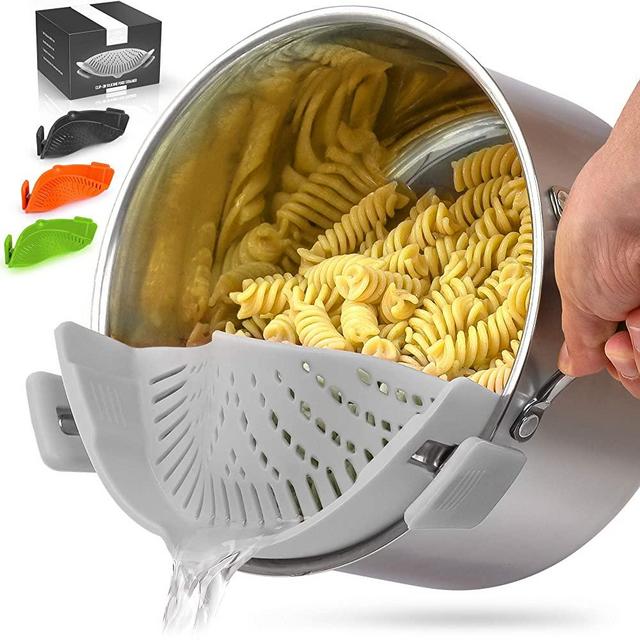 Zulay Silicone Pot Strainer - Adjustable Snap On Strainer For Most Pots & Pans - Food Grade, Heat Resistant Pot Strainer Clip On Silicone Colander For Draining Pasta, Fruits, Vegetables (Gray)