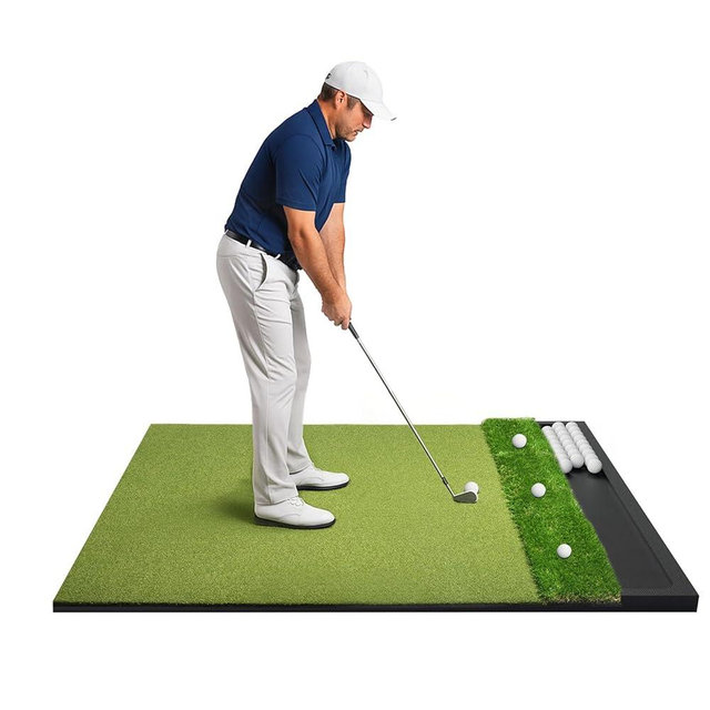 Golf Hitting Mat with Ball Tray 5x4ft - 6x4ft Dual-Turf Practice Mat for Indoor & Outdoor Use Golf Training Mat with Rubber Tee Holes, Suitable for Swing Driving & Chipping