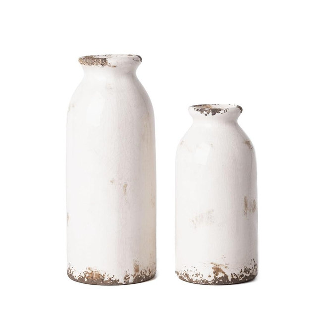 VICTOR & TERESA Small Vase Set for Home Decor, Rustic White Ceramic Vases for Flowers, Modern Farmhouse Vases for Pampas Grass,Table Accent, Mantel, Living Room, shelf, Centerpieces, Set of 2, 7.9inch