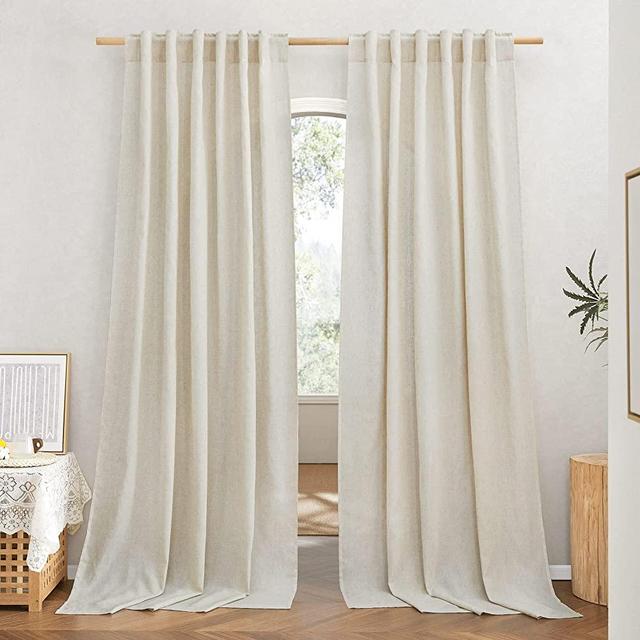 NICETOWN Flax Sheer Linen Curtains for Living Room 95 inch Long 2 Panels, Rod Pocket & Back Tab Semi Sheer Drapes Privacy Added with Light Filtering for Bedroom/Living Room, Natural, W55 x L95