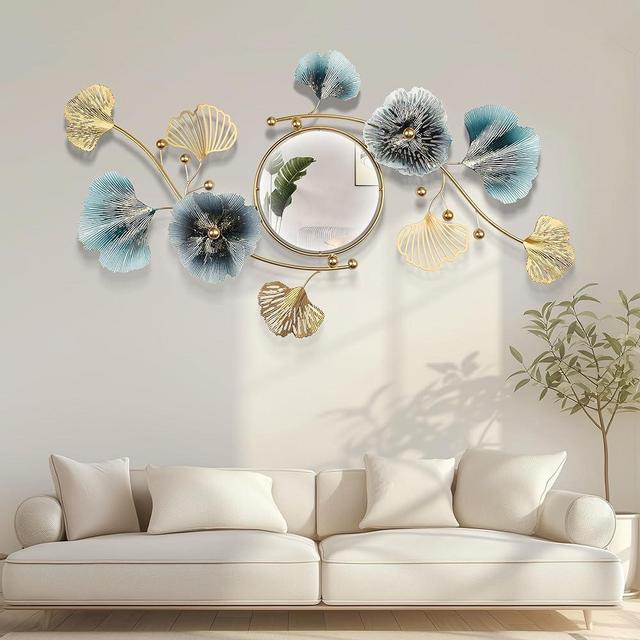 Axioglo Large Wall Mirror,Modern Wall Mirrors Decorative,3DMetal Ginkgo Biloba Design - Perfect for Living Room, Bedroom, Bathroom, or Entryway Wall Decor（35''x20''）