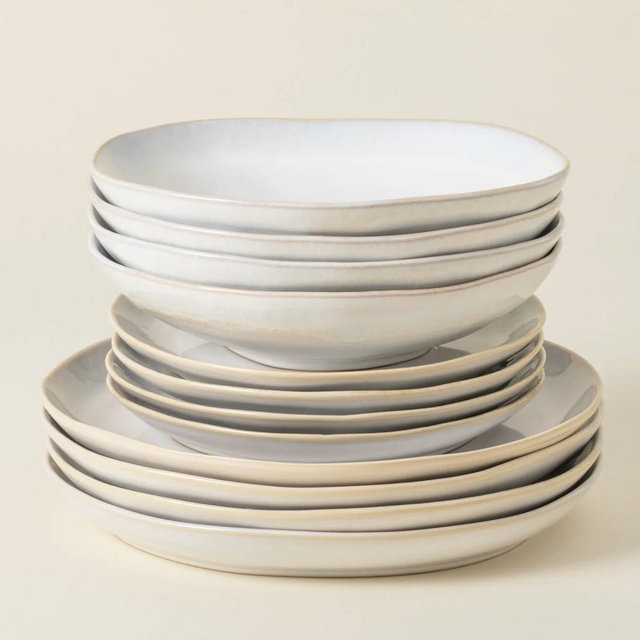 Salt White 12-Piece Dinnerware Set with Soup/Pasta Bowl Brisa