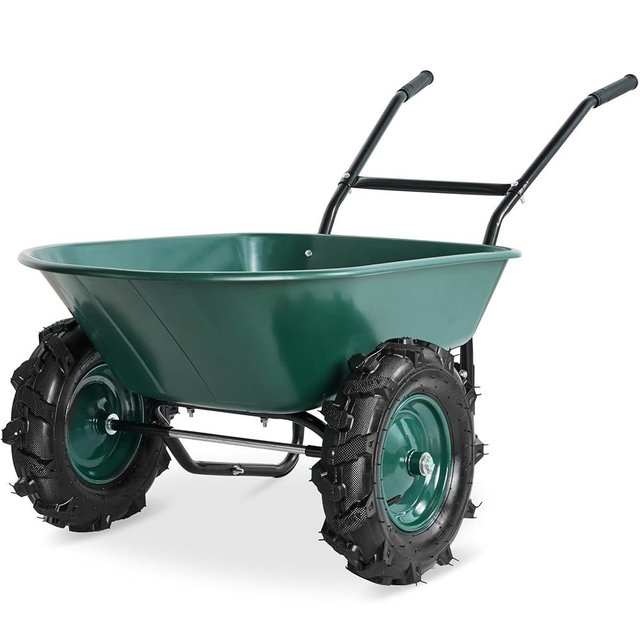 Best Choice Products Dual-Wheel Wheelbarrow Garden Cart - 500 lb Capacity, Extra-Large Wheels, Built-in Stand, for Yard, Garden & Landscaping - Green