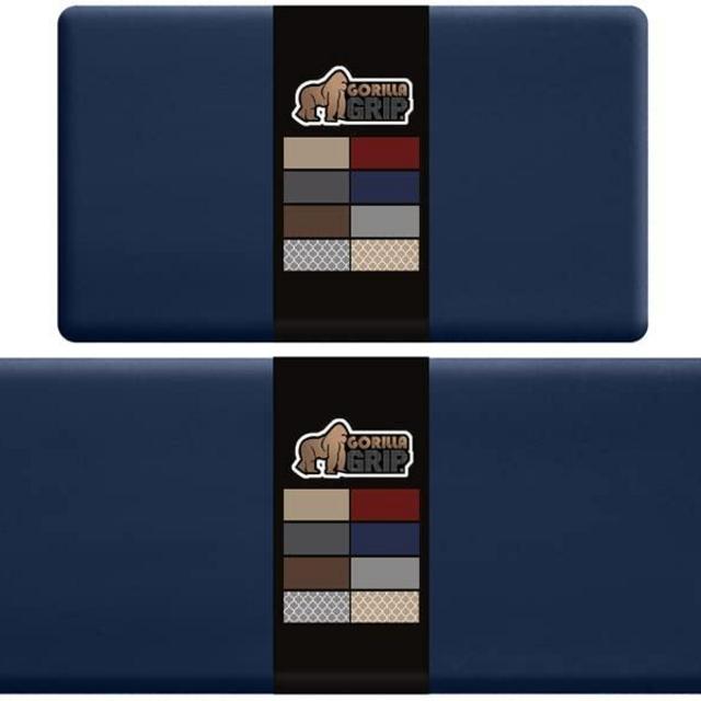 Gorilla Grip 2 Piece Cushioned Kitchen Anti Fatigue Comfort Mat, Comfortable Thick Padded Rug, Stain Resistant Supportive Durable Cushion Rugs, Office Standing Desk Mats, 17x29 and 17x59, Navy