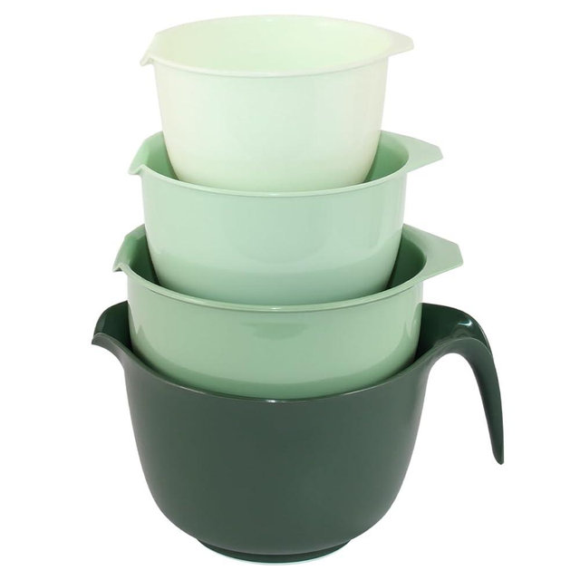 Glad Mixing Bowls with Pour Spout, Set of 4 - Nesting Plastic Bowls (1.2qt, 1.9qt, 2.8qt, and 3qt with Handle) - Non Slip Base, Dishwasher Safe Kitchen Cooking and Baking Supplies, Green