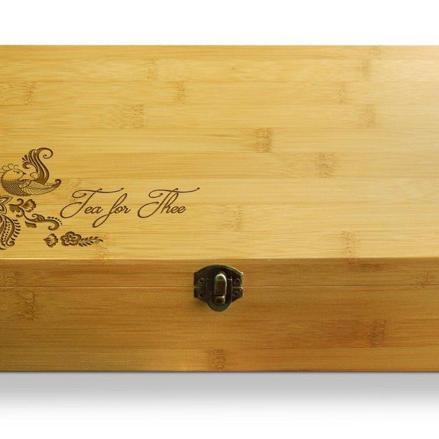 Cookbook People Multikeep Adjustable Tea Box 128 Tea Bag Storage Organizer Bamboo Latching Lid (Tea for Thee)