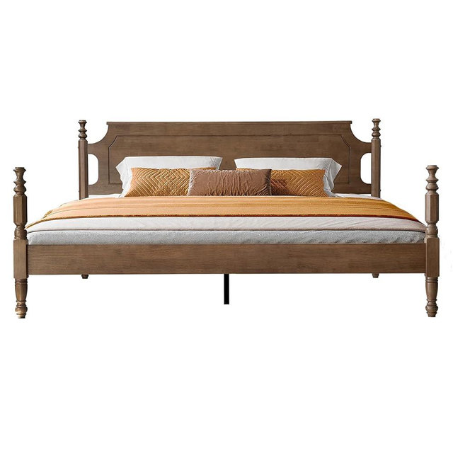 Solid Wood King Size Bed Frame with Headboard & Footboard, Platform Bed, Central Metal Legs, 12 Sturdy Slats, Under Bed Storage, Easy Assembly, Noise-Free & Anti-Slip, Barnwood Finish, ROK-30