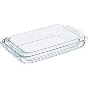 Pyrex 1107101  Basics Clear Oblong Glass Baking Dishes, 2 Piece Value Plus Pack Set
