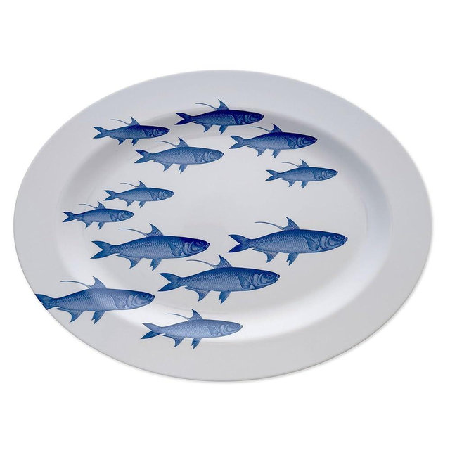Oval Rimmed Platter with School of Fish Design by Caskata