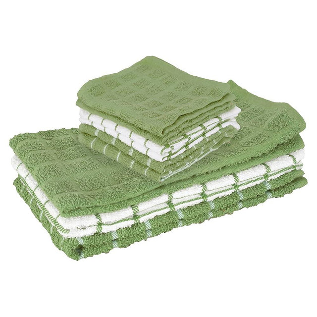 Ritz Premium 3-Pack Kitchen Towel & 6-Pack Dish Cloth Set - Highly Absorbent, Super Soft, Long-Lasting, 100% Cotton Terry Drying Cleaning Cloths, Cactus Green