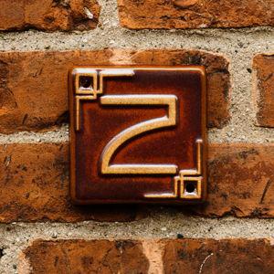 PEWABIC Address Number 2 Tile - Carmine