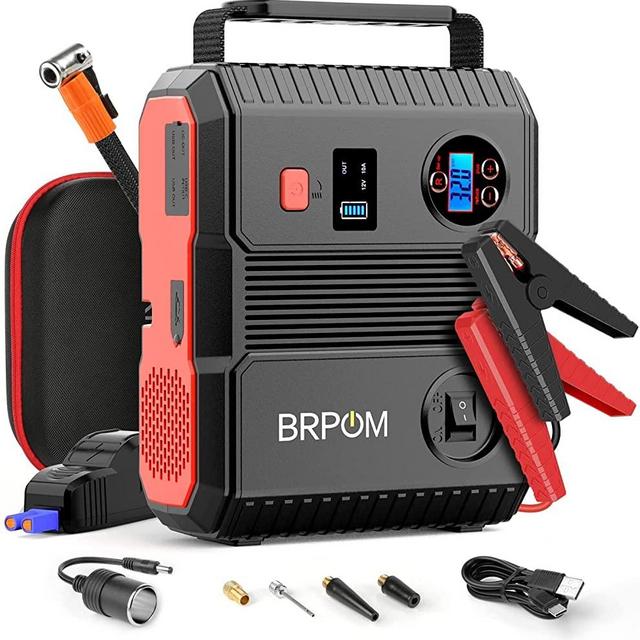 BRPOM Car Jump Starter with Tire Inflator, 150PSI 3000A Peak 24000mAh (Up to All Gas or 8.0L Diesel Engine, 50 Times) Portable Air Compressor 12V Auto Booster Battery Jump Box