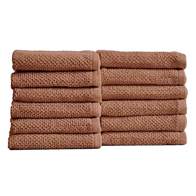 Great Bay Home 12-Pack 100% Cotton, Quick-Dry Textured Washcloths. Ultra-Absorbent, Popcorn Weave. Acacia Collection. (Wash 12pk, Clay)