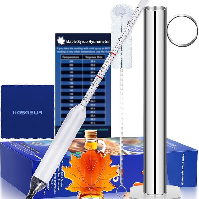 Maple Syrup Hydrometer Test Cup Kit, Maple Sap Hydrometer With Stainless Steel Maple Syrup Equipment, Hydrometer for Maple Syrup with Baume, Brix Scale, Maple Syrup Supplies for Measures Sugar Content