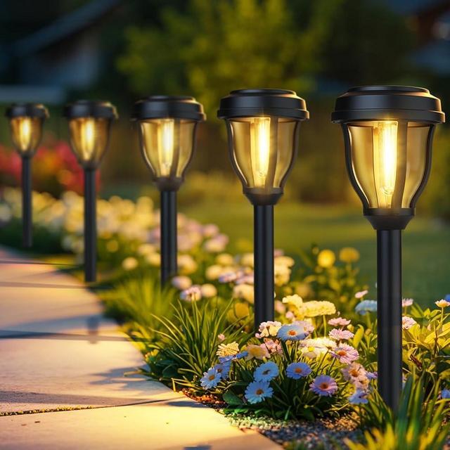 DERAYSION 12 Pack Solar Lights Outdoor, Solar Pathway Lights Auto On/Off Waterproof Garden Landscape Lighting for Path, Yard, Walkway, Driveway