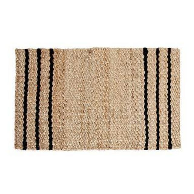 Three Stripe Natural Fiber Doormat, 18 x 30", Natural
