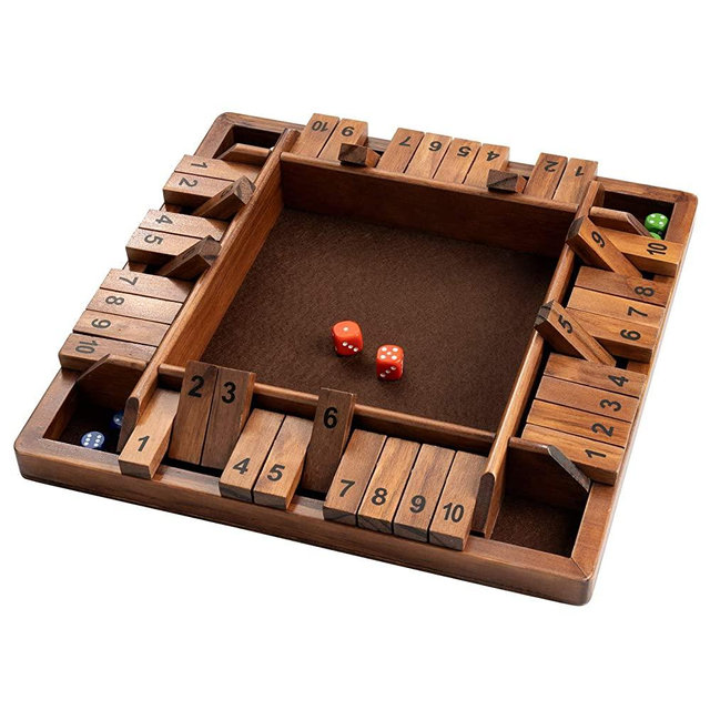 ropoda 14 Inches 4-Way Shut The Box Dice Board Game (2-4 Players) for Kids & Adults [4 Sided Large Wooden Board Game, 8 Dice + Shut-The-Box Rules] Smart Game for Learning Addition – Vantage Style