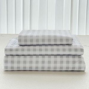 NSNLGSGC Light Grey Gingham Twin Kids Sheet Set,Soft Brushed Microfiber Plaid Twin Bed Sheets, 3-Pieces Sheet Set with Deep Pocket