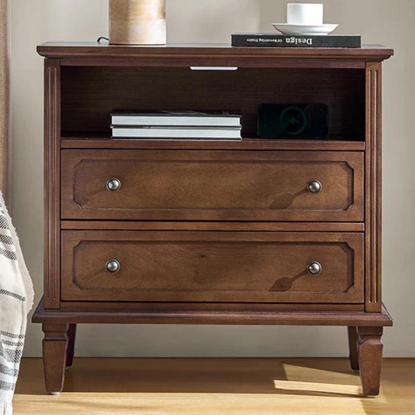 Walnut Galatea 2 - Drawer Solid Wood End Table Chest - HULALA HOME