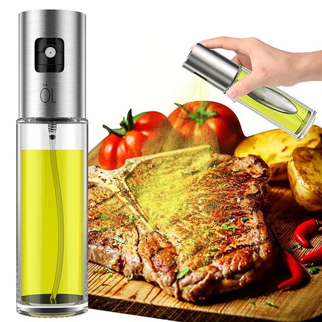 Olive Oil Sprayer, Spray Bottle, Portable Oil Dispenser Mister for Cooking, BBQ, Salad, Baking, Roasting, Grilling, Frying, 3.4-Ounce Capacity, Glass Bottle, 100ml, Including Free Tube Brush