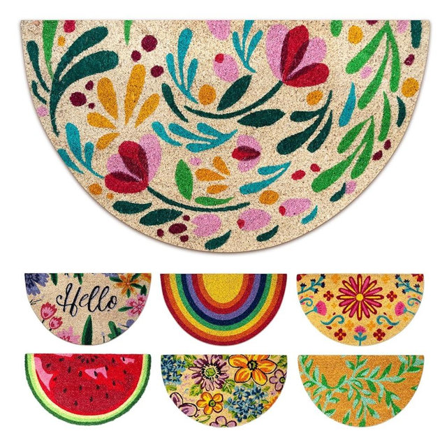 LUA VIKA Coir Door mats Outdoor - Flora - Welcome mats for Front Door - Half Circle Coir Doormat Outdoor Entrance - 16''x27.5''