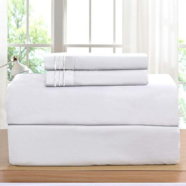 Luxurious Bed Sheets Set on Amazon! Elegant Comfort 1500 Thread Count Wrinkle,Fade and Stain Resistant 4-Piece Bed Sheet Set, Deep Pocket, Queen White