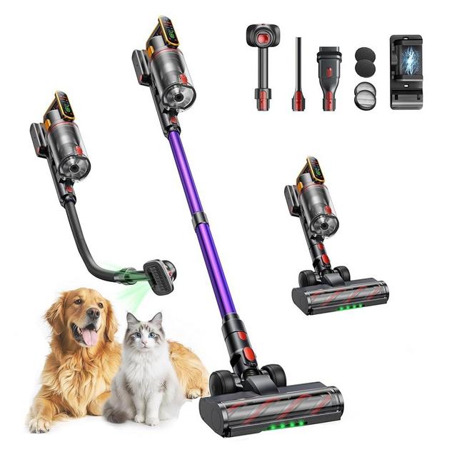 Cordless Vacuum Cleaner 50KPa/600W/65Mins Stick Vacuum Cleaners for Home with Pet Brush, 3.3Ft Hose, Wall Mount Charging, Auto Mode, Touchscreen, Self-Standing Vacuum for Pet Hair/Carpet/Car, Ultra10