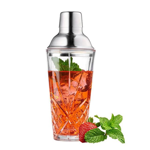 Glass Cocktail Shaker, Martini Shaker with Stainless Steel Lid & Strainer, Bartender Professional Bar Mixing Glass Pitcher Tool Set for Stirring Cocktails, Margarita, Whiskey, Alcohol Drinks, 16oz.