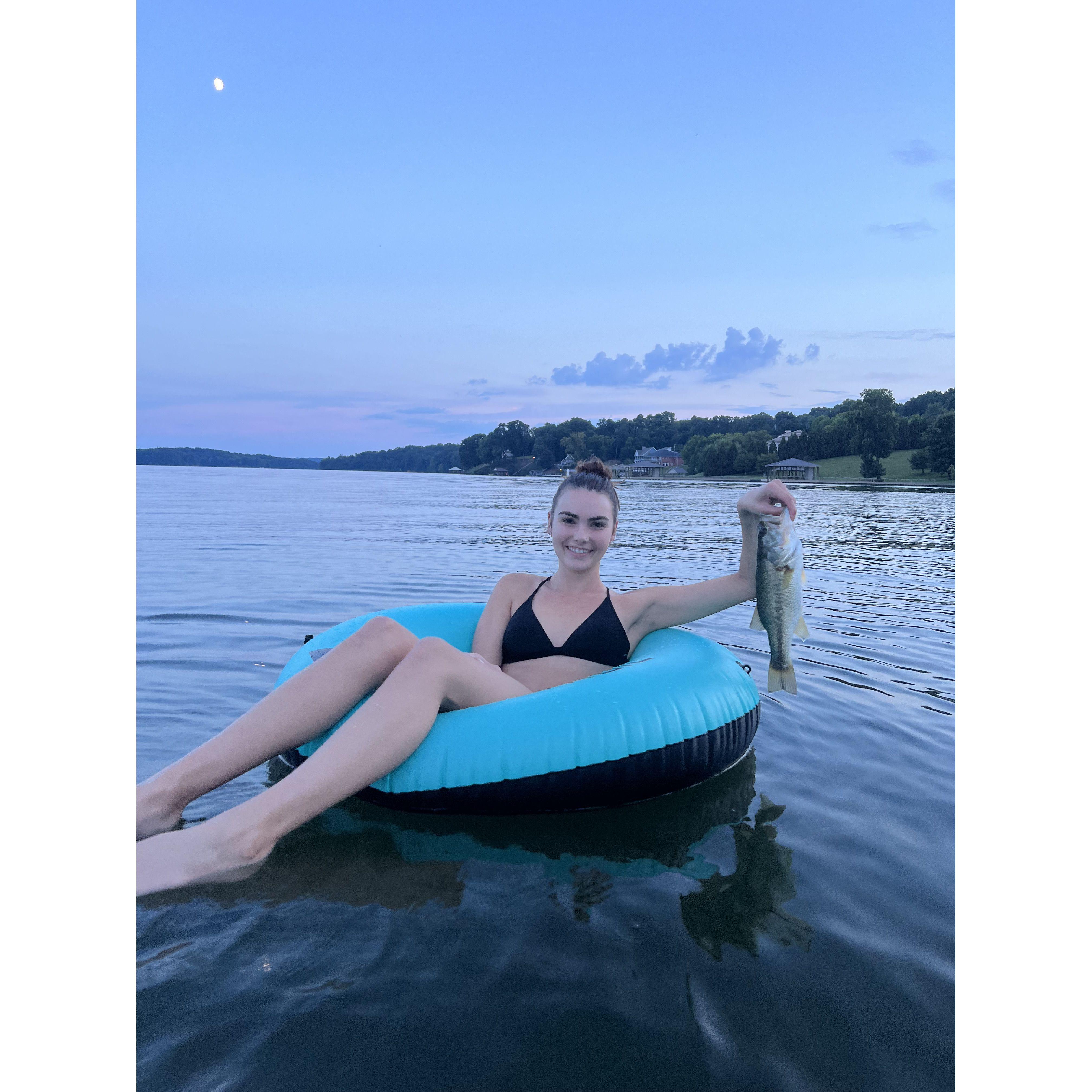 My very first fish I caught on a "float tube" aka a Walmart $10 pool tube. Travis has now upgraded me to a real fishing float tube!