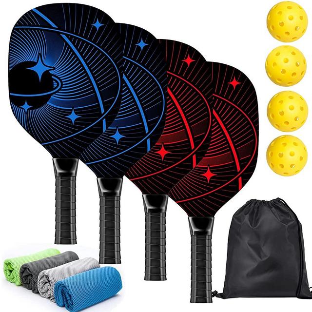 Pickleball Paddles, Pickleball Set with 4 Premium Wood Pickleball Paddles, 4 Pickleball Balls, 4 Cooling Towels & Carry Bag, Pickleball Rackets with Ergonomic Cushion Grip, Gifts for Men Women…