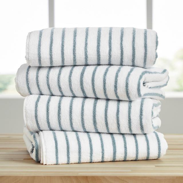Cabana Stripe 100% Cotton Pool and Beach Towels - Oversized, Absorbent, Quick-Dry Towels - Becky Cameron, Light Blue, Pack of 4