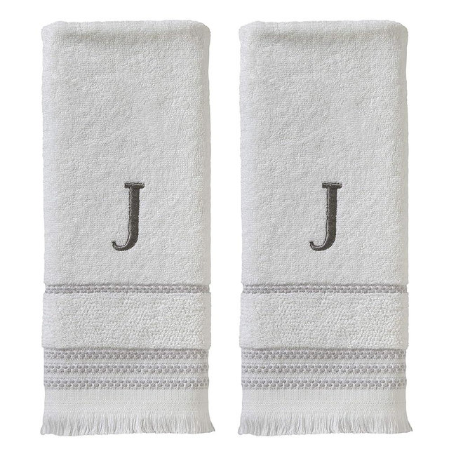 SKL Home Casual Monogram Hand Towel Set, J, 16x26, White 2 Pack
