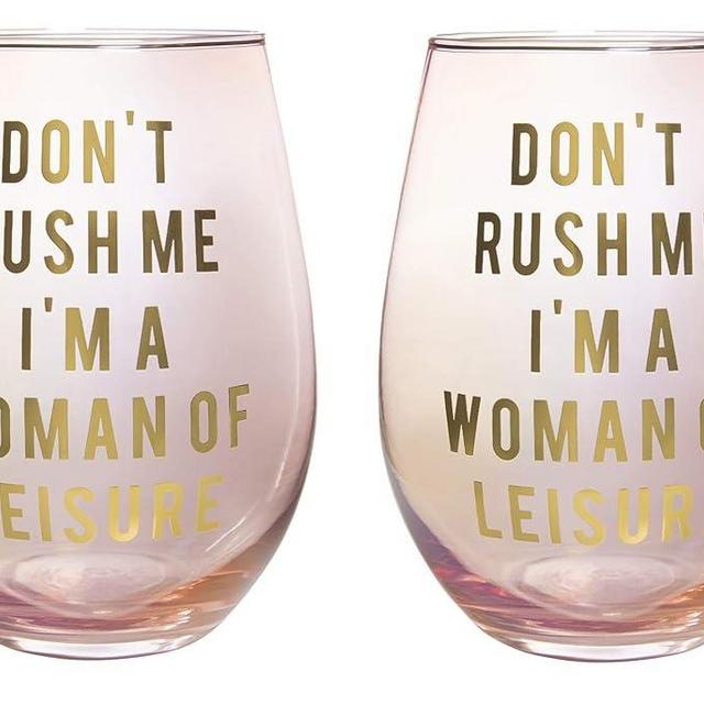 Get Bullish Don't Rush Me, I'm a Woman Of Leisure Stemless Wine Glass in Rose and Gold | 20 0z. | Set of 2