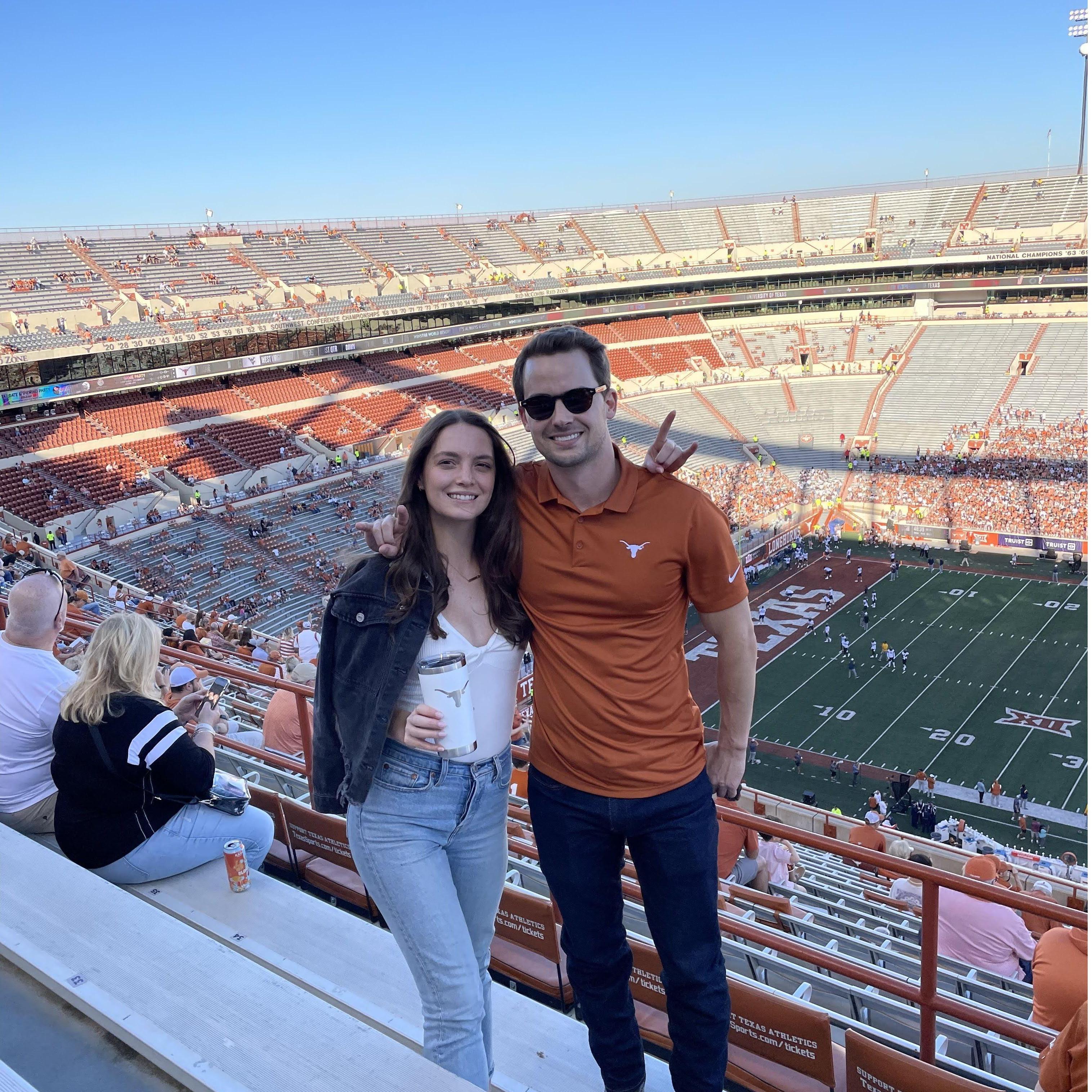 Austin converting Erin to a Longhorns fan. (Sorry to the Oklahoma side of Erin's family!)