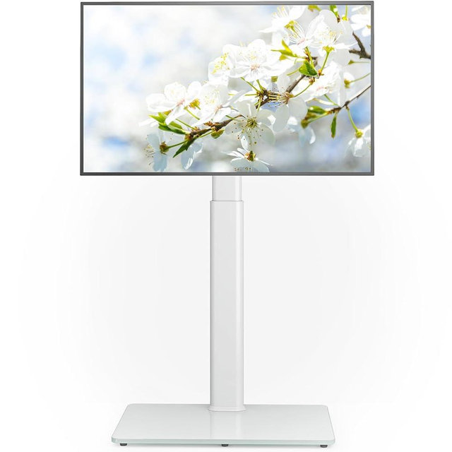 AX WABER Universal Floor TV Stand with Mount 70 Degree Swivel 9 Level Height Adjustable and Space Saving Design for Most 27 to 65 inch LCD, LED OLED TVs, Perfect for Corner & Bedroom White AX1006TW