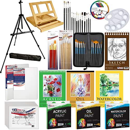 US Art Supply 133pc Deluxe Artist Painting Set with Aluminum and Wood Easels, Paint and Accessories