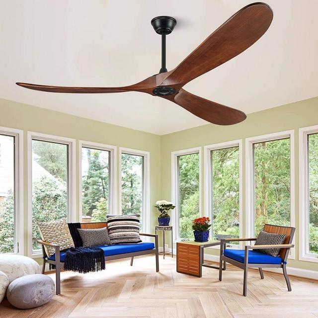 BOOSANT 60 inch Ceiling Fan Without Light, Ceiling Fan no Light with Remote Control and Quiet DC Motor, Outdoor Ceiling Fans for Patios Without Lights, Solid Wood 3 Blades, ETL Listed- Dark Walnut