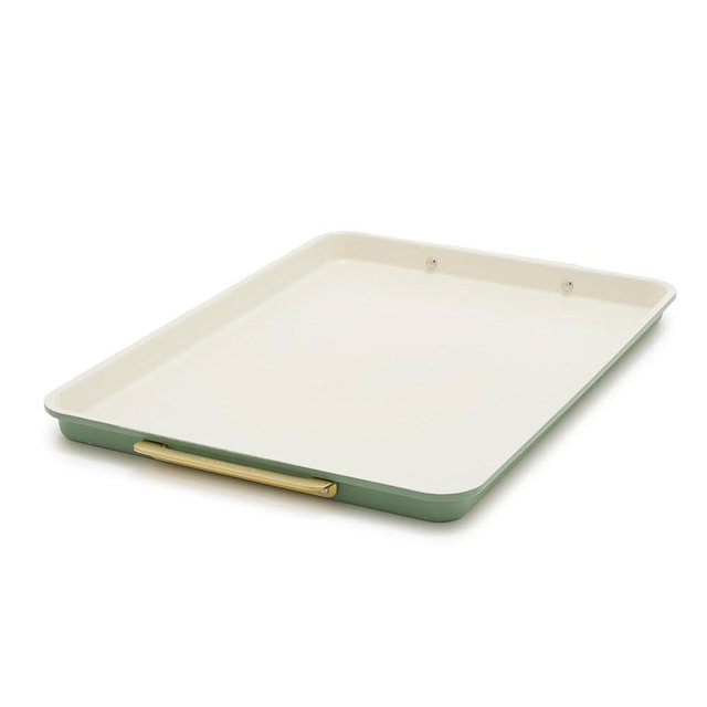 GreenPan Bakeware 13"x18" Half Baking Sheet Pan, Ceramic Nonstick Baking Pan, PFAS & BPA Free, Gold Handles, Durable Steel, Versatile & Space Saving Ovenware, Freezer to Oven Dish, Sage Green