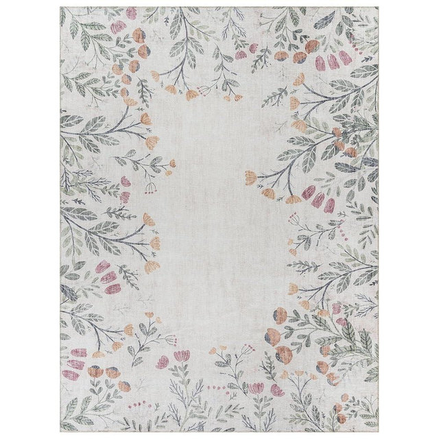 Gertmenian Machine Washable Indoor Area Rug - 5x7 Standard, Easy Cleaning & Non-Shedding, Ideal for High Traffic Areas in Living Room, Bedroom, Entryway, Floral, Harley Ivory, 29342