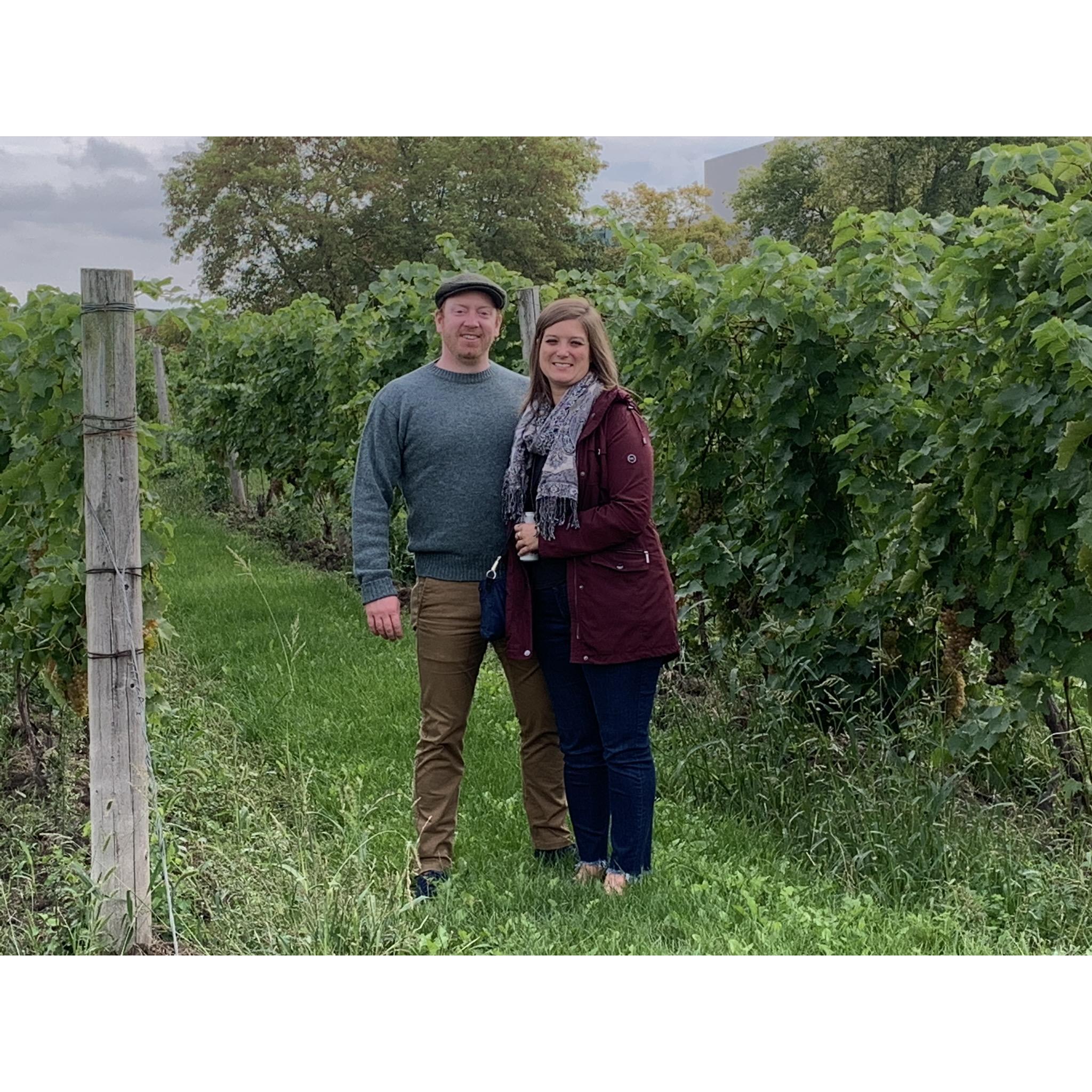 Brendan and Lindsey spending time at a winery in Canada.