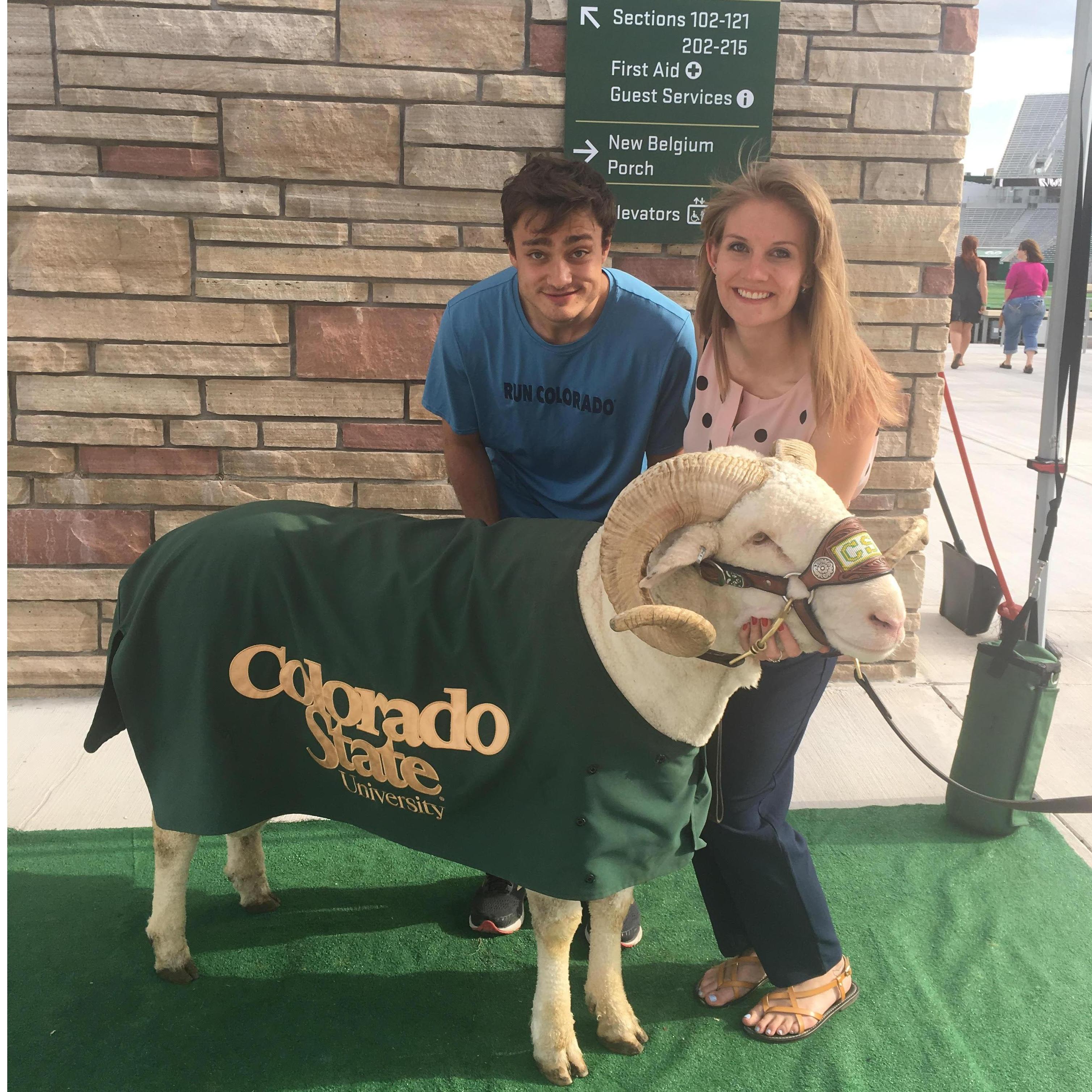 We took a picture with Cam the Ram, our alma mater's very special mascot!