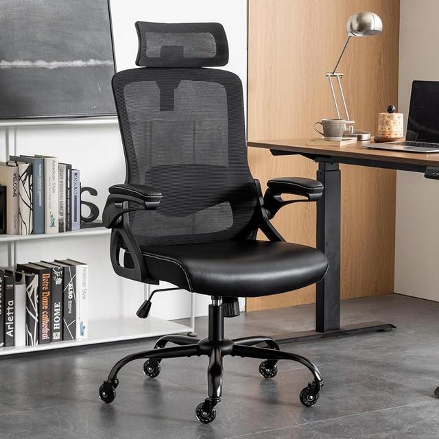 Seevoo Ergonomic Office Chair, Desk Chair with Adjustable Lumbar Support, High Back Mesh Chair with Blade Wheels, Executive Chair for Home Office
